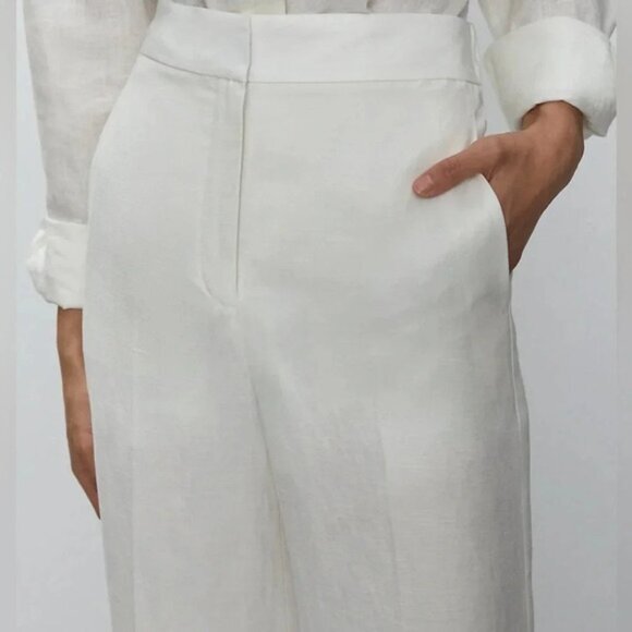 Aritzia Babaton Tahoma Pant High rise Linen Culottes Wide Leg Crop Trouser White - Picture 7 of 16